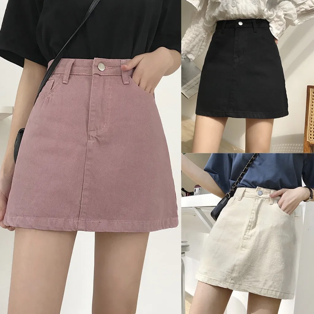 Fashion Skirts Womens new Denim Skirt Summer Lady Leisure Pure Color High Waist юбка женская hot sale 2020#guahao | Женская