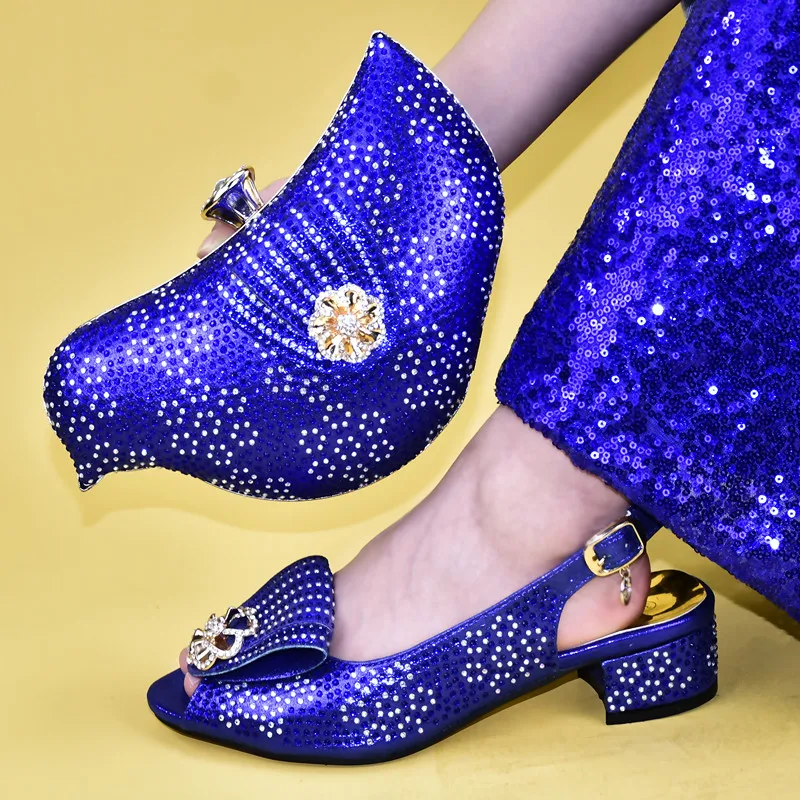 Новинка; Итальянские женские свадебные туфли высокого качества в африканском стиле; итальянские туфли с сумочкой в комплекте; вечерние туфли и сумочка в комплекте в нигерийском стиле - Цвет: Синий