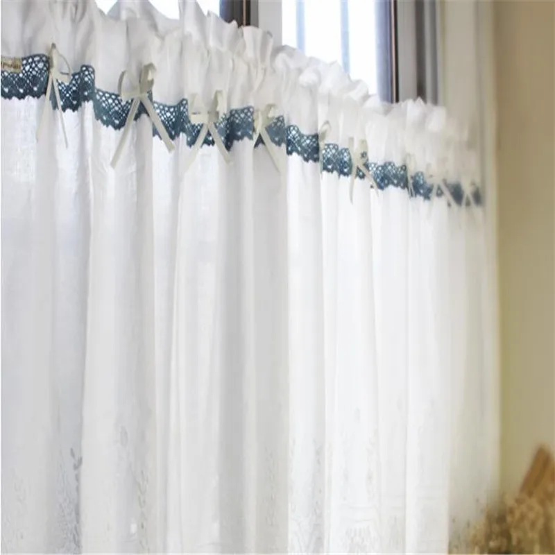 

Free Shipping Quality Pastoral Shades 150x70cm Bowknot Curtain Lace Coffee Tea Blinds Kitchen Home Window Drapes Short Small