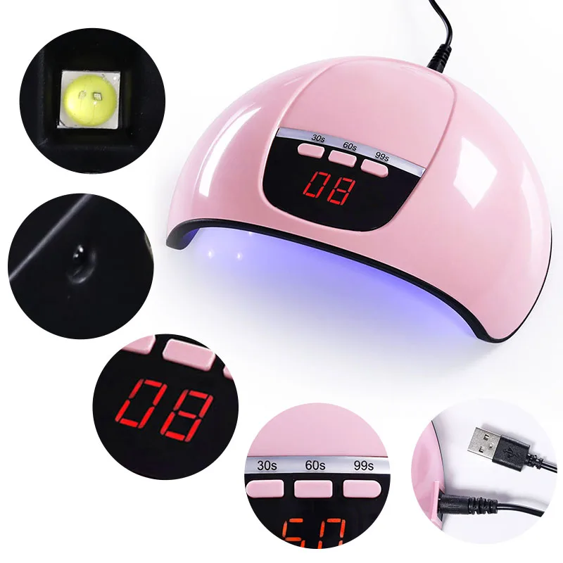 Белый/розовый цвета 45 Вт Светодиодный УФ-лампа для отверждения гелей ногтей