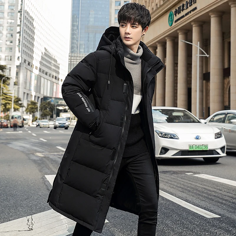 Men's new 2021 plush and thick casual fashion long white duck down down jacket windproof and snow proof travel brand warm coat
