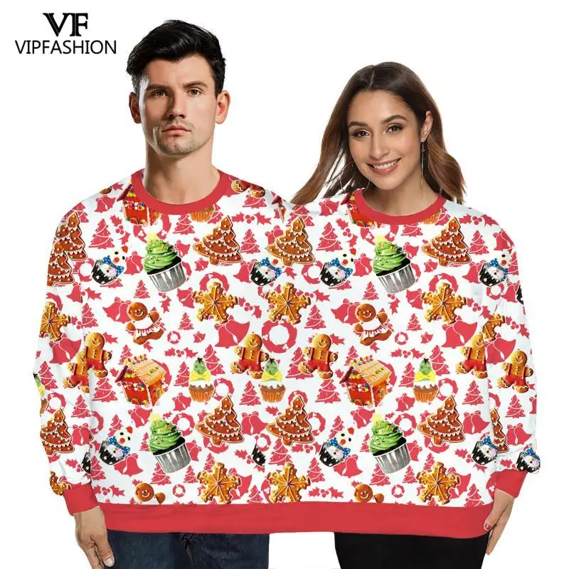 

VIP FASHION Winter Couples Streetwear Sweatshirt Ugly Christmas Vacation Funny Two Person Unisex Pullover Harajuku Sweatshirt