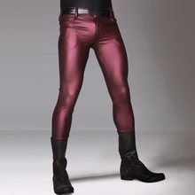 Сексуальные мотоциклетные брюки, мужские брюки из искусственной кожи, средняя талия, на молнии, в стиле панк, обтягивающие мужские брюки