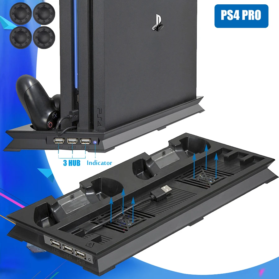 

PS4 Pro Stand Cooling Fan Console Game Controller Vertical Holder Joystick Charger Chargring Dock HUB USB FOR SONY PlayStation 4