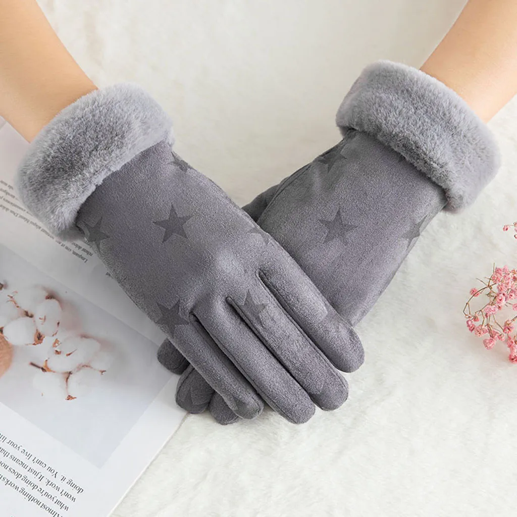 

2019 Women Fashion Warm Faux suede Gloves Wrist Mittens Outdoor Driving Ski Winter Gloves Full Finger Guantes Luvas Motociclismo