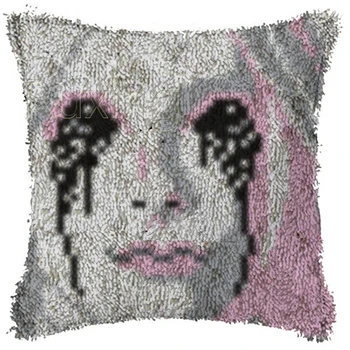 

DIY Latch Hook Rug Kits Cartoon Girl Yarn Cushion Carpet Cover Floor Mat 3D Cartoon Sewing Needlework Gift for Adults Kids