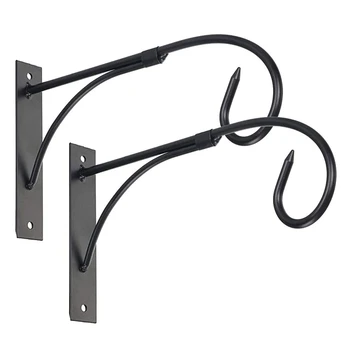 

2 Pcs Wall Hanging Basket Bracket Plant Hook for Garden Basket Lantern Lawn Light Flower Pots (Black)