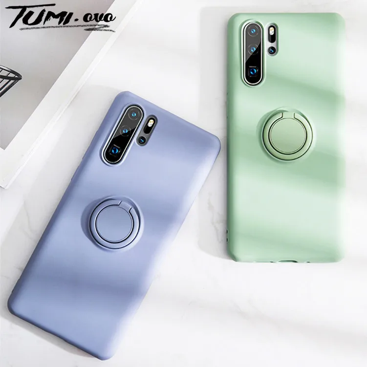 Жидкий силиконовый чехол-подставка с кольцом-держателем для Huawei P40 P30 P20 Pro Mate 30 20 10