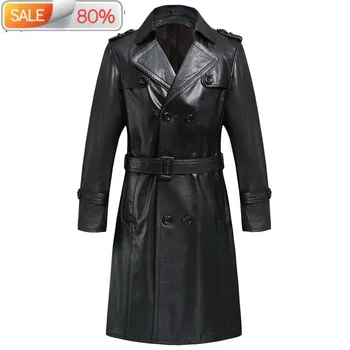

Genuine Jacket Sheepskin Long Korean Slim Windbreaker Leather Coat Chaqueta Cuero Hombre FI00AS YY135A