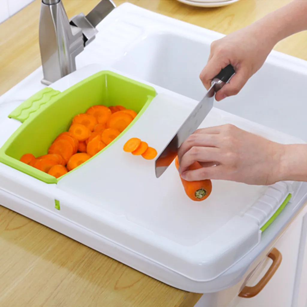 

Kitchen Drain Basket Vegetable Fruit Cutting Board Storage 3 in 1 Household Food Supplement Board Multifunction Kitchen Gadget