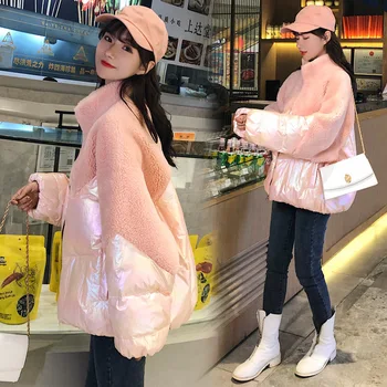 

2020 Winter Warm Parka Women's Coat Splice Down Fur Lamb Jacket Plus Size Loose Casual Warm Thick Parka Women Bomber Basic Tops