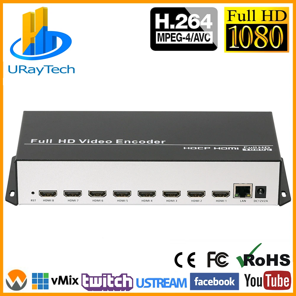 MPEG-4 H.264 8 каналов HD 1080P HDMI видео энкодер RTMP RTSP M3U8 RTMPS мультикаст живой энкодер 8Ch HDMI к IP передатчик IPTV