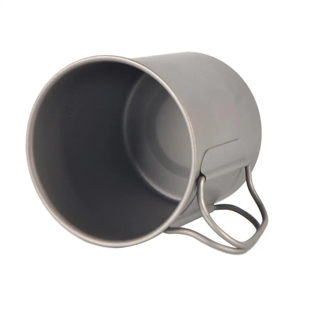 450ML Outdoor Portable Water Cup Tea Coffee Mug Folding Handle Drinking Cup Pure Titanium Water Cup With Lid For Camping Hiking
