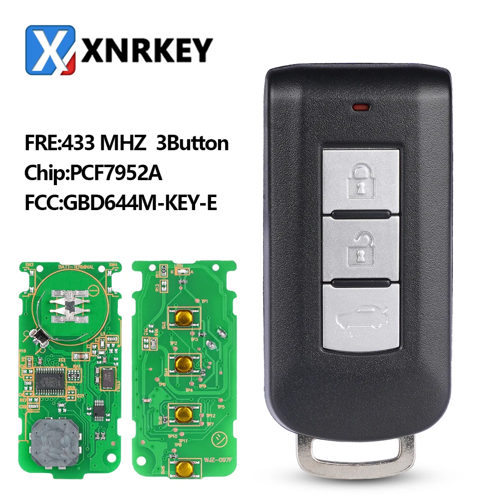 Xnrkey 3 Button Smart Remote Key Fob 433mhz Pcf7952/id46 Chip For