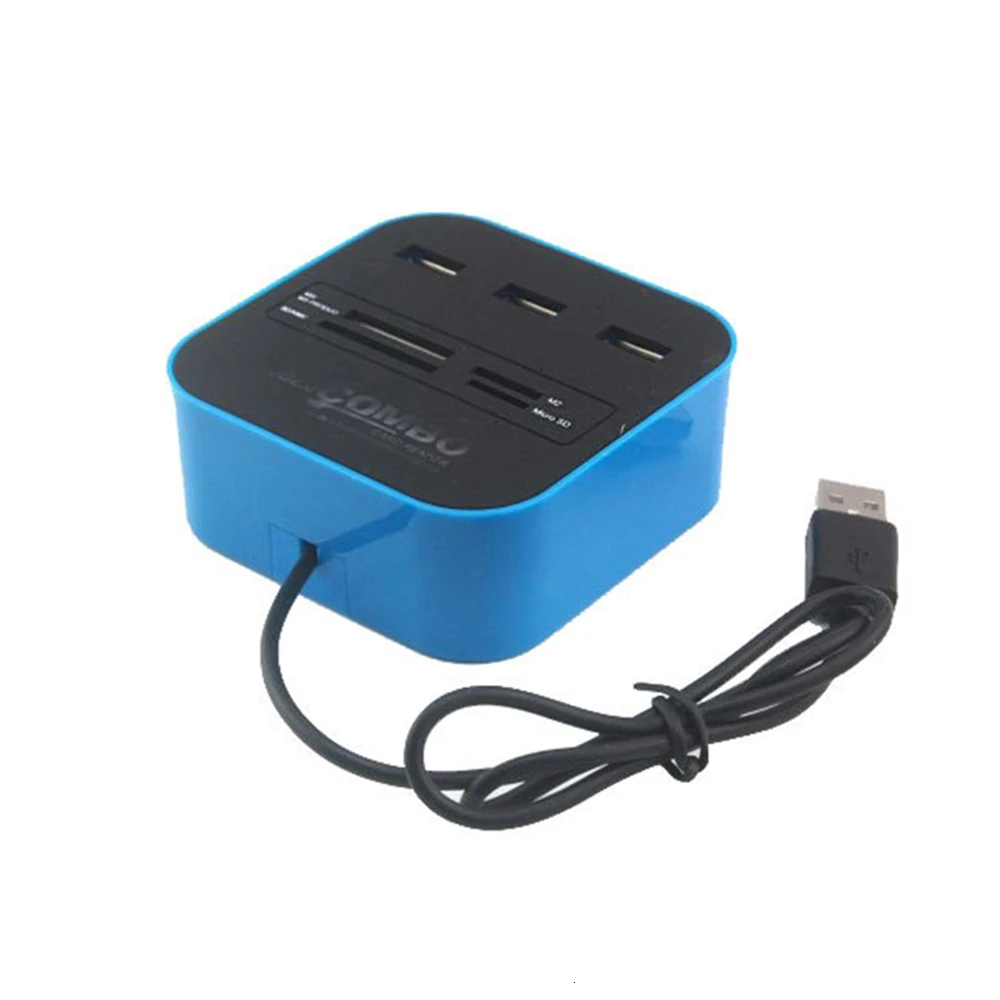 Blue Usb-хаб 2,0 Мульти USB 3 порта USB Высокоскоростной разветвитель многофункциональный концентратор Поддержка SD M2 MS TF USB карта широко совместимая Универсальная - Цвет: Blue
