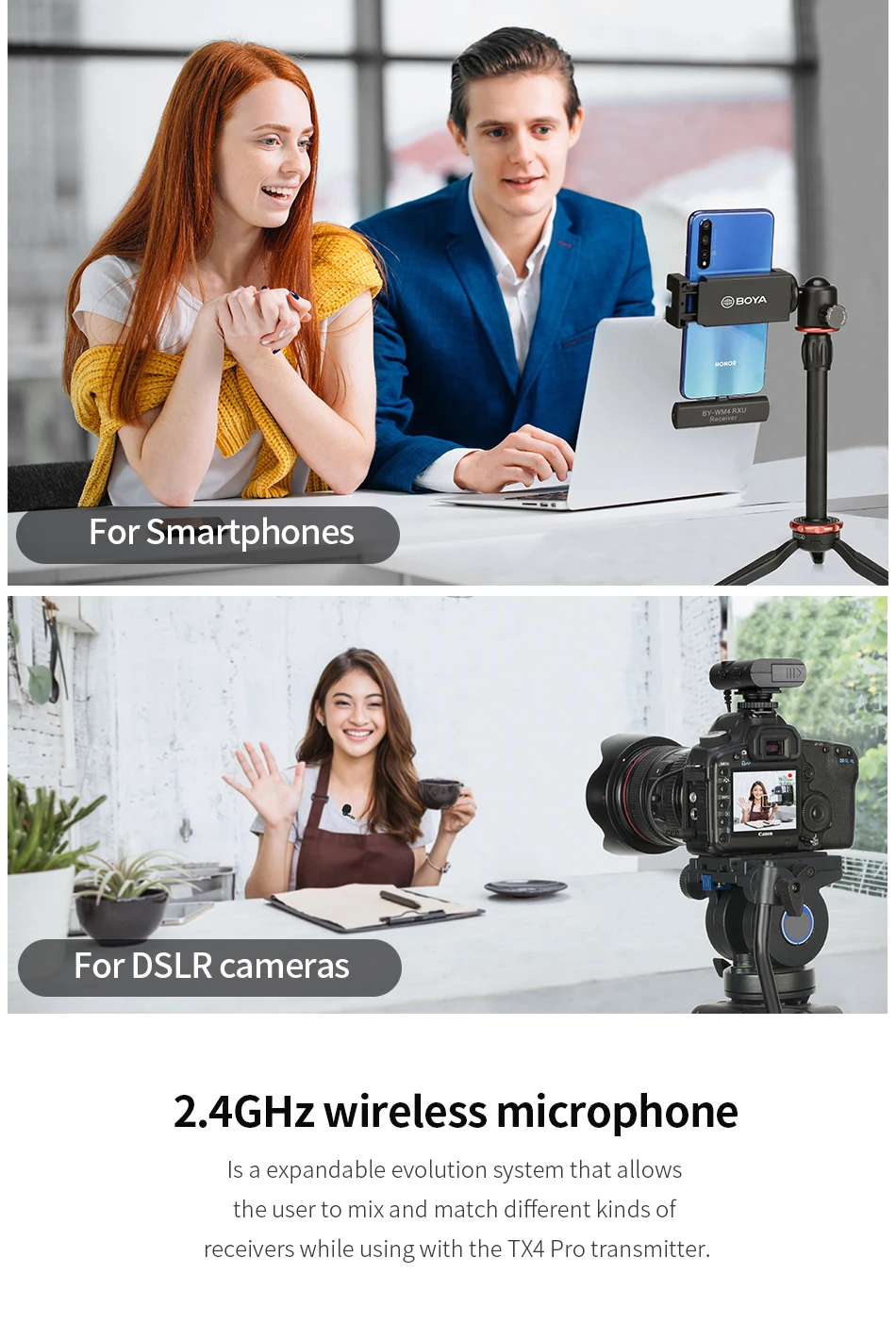 BOYA BY-WM4 PRO K1-K6 2.4GHz Professional Wireless Condenser Microphone for PC Mobile Phone iPhone Android Lavalier Microphone
