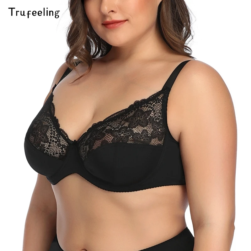 Trufeeling, большая чашка 40-50 DD DDD E F, женские кружевные бюстгальтеры, прозрачный бюстгальтер на косточках, сексуальное нижнее белье, перспектива размера плюс, бюстгальтер