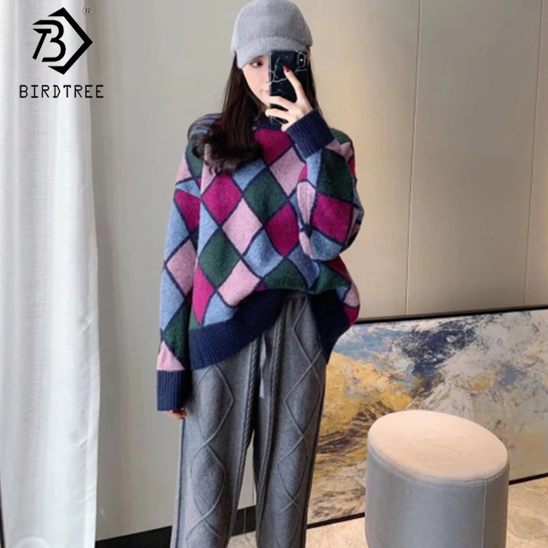 

2019 Winter New Women's Knitting Suits Vintage Two Pieces Set Full Sleeve O-Neck Pullover Sweater Top And Long Pant S9N804K