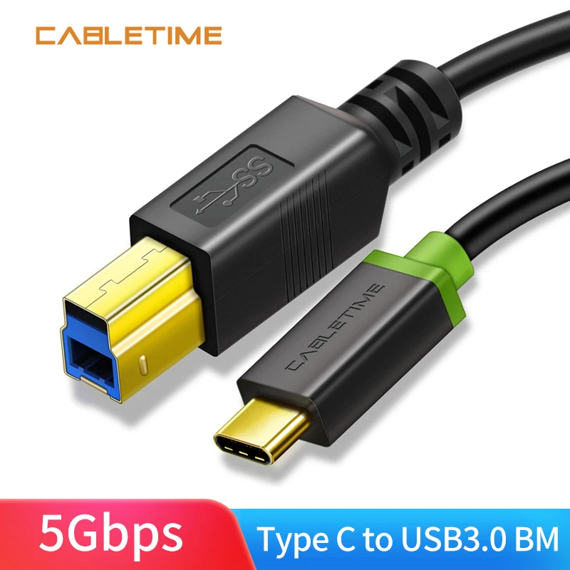 

CABLETIME Type C to USB 3.0 BM Scanner Printer Cable 5Gbps High Speed USB3.0 Cable Extension Printer Cable For HP Printer N24