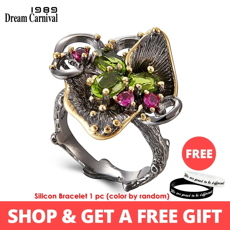 Economici DreamCarnival 1989 Nuovo Arriva Dell annata Delle Donne Del Fiore Anelli Hot Pick Nero Rivestito In Oro Chic Gioielli Anello Del Partito Deve Avere WA11669