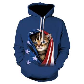 

TUNSECHY2019 women's casual long-sleeve hoodie 3D printed blanket cat thin pullover sweatshirt