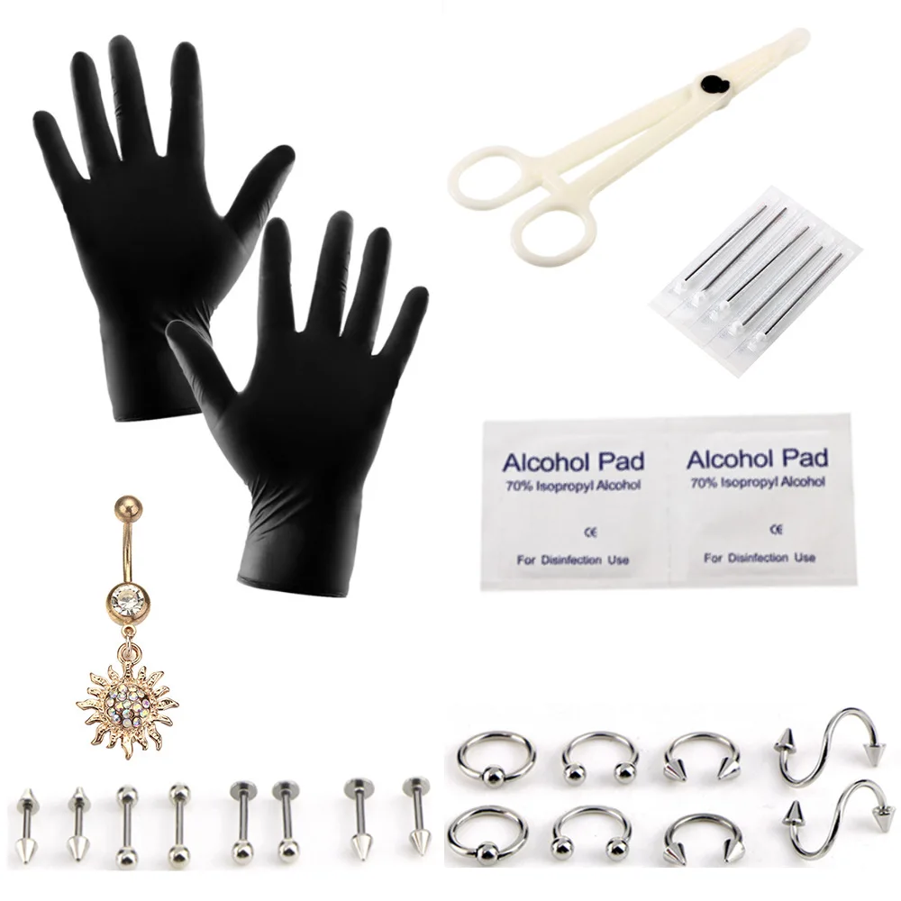 

27PCS Ear Belly Piercing Needle Sets Cartilage Dermal Piercing Kit Tool Set Professional Nose Tools Women Titanium Body Jewelry