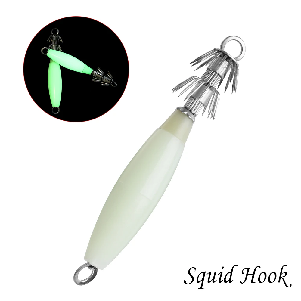 1 Pc Luminous Squid Hook Wood Shrimp Lures Angling Jigs Fishing