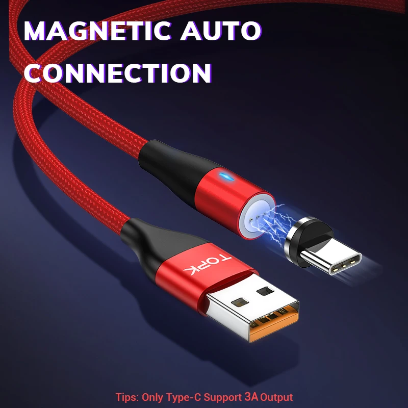 TOPK 1 м 2 м Быстрый Магнитный кабель для передачи данных Micro USB кабель type C зарядное устройство для samsung Xiaomi Магнитный кабель для iPhone Android