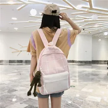 Холщовый контрастный цвет клетчатый женский рюкзак стиль корейский стиль хипстер школьный рюкзак для студентов