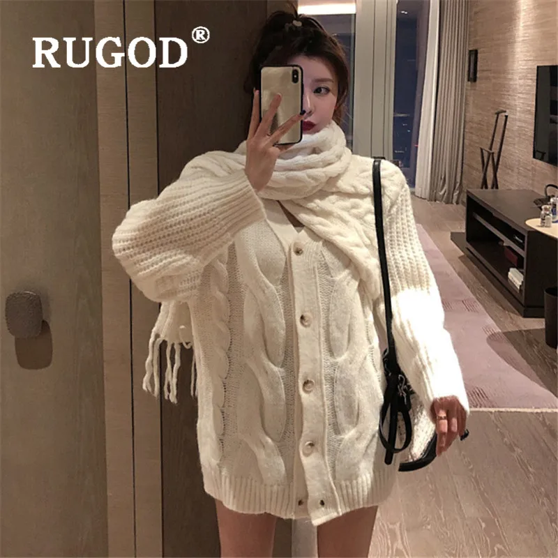 RUGOD, элегантный длинный кардиган, твист узор, свитер, женские свитера,, Зимние Топы для женщин, Вязанная одежда, мода, Kpop одежда