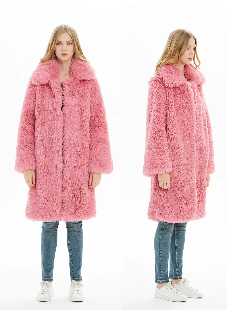 Liva girl зимнее красное розовое плюшевое пальто женское пальто из искусственного меха винтажное толстое теплое длинное зимнее пальто Женская плюшевая куртка женская верхняя одежда