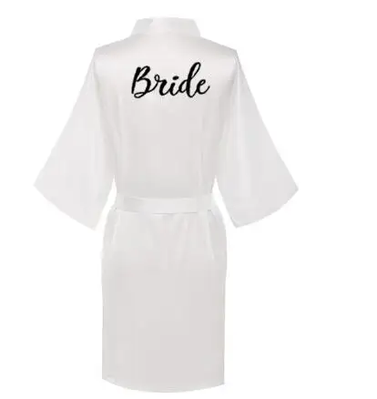 new bride bridesmaid robe with white black letters mother sister of the bride wedding gift bathrobe kimono satin robes