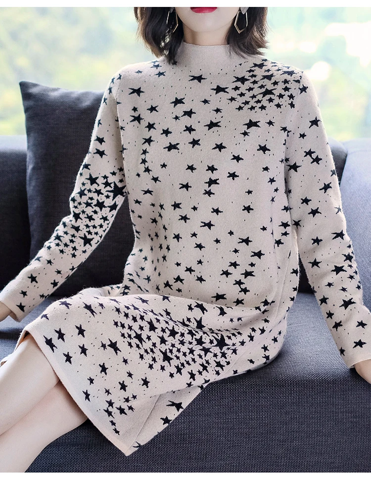 Вязаное платье с цветочным принтом для женщин vestido de festa Осень Зима Новое платье модные женские платья Vestidos