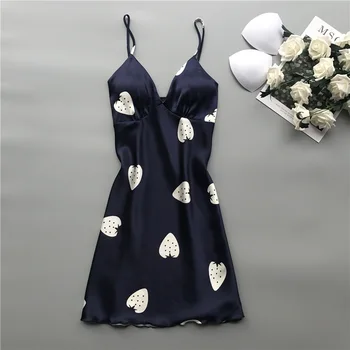 

Nightgown Women's Sling Pajamas Silk-like Printed Sling With Chest Pad Sweet Home Clothes Sexy Lace Pijamas sleepwear Robe Sets