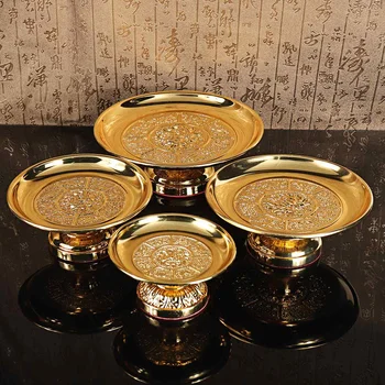 

12-5 inch Gold Fruit Tray Plate for Buddha Buddhist Bowl Tibetan Decoration Supplies Brass Bowl Metal Dish Disc Buddhist Temple