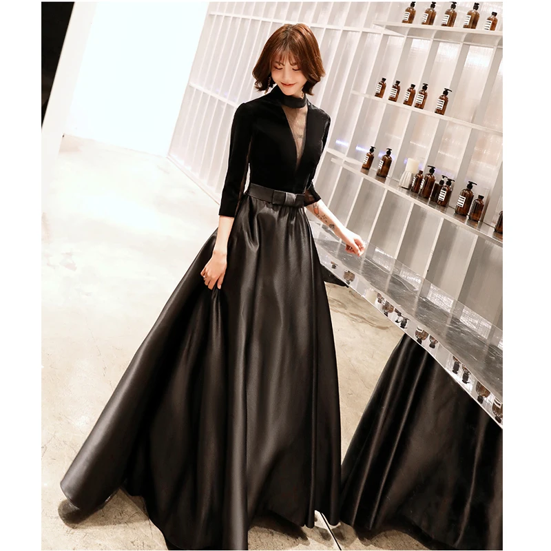 Это Yiiya Вечернее Платье черное с v-образным вырезом Вечерние платья элегантного размера плюс вечерние платья длинное платье на молнии LF091