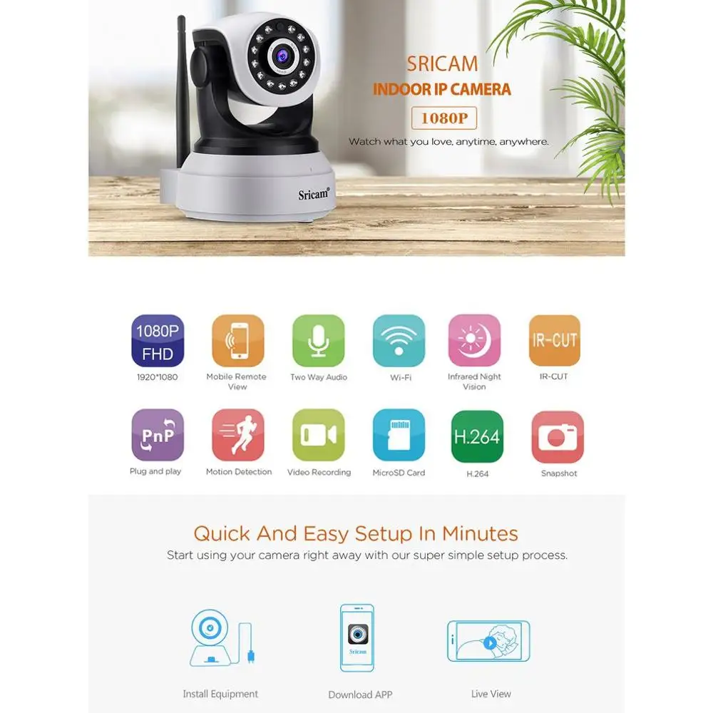 Sricam SP017 HD Беспроводная ip-камера безопасности Wifi двухсторонняя аудио IR-Cut ночное видение Аудио Сигнализация для внутреннего наблюдения радионяня