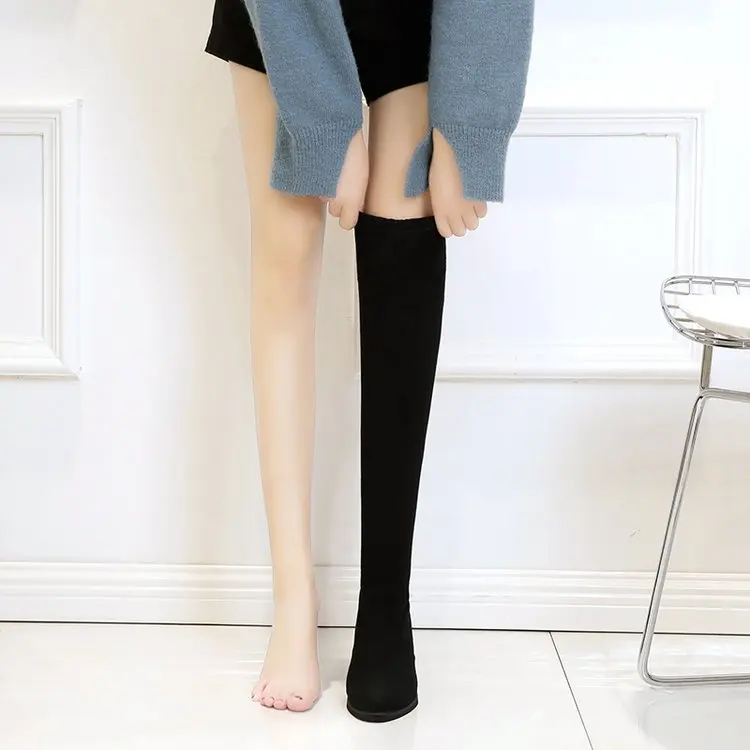 

2019 Autumn And Winter Fashion Over-the-knee Boots Women's Stovepipe High Heels 7 Cm Hose Stretch Boots Versatile New Style Lace