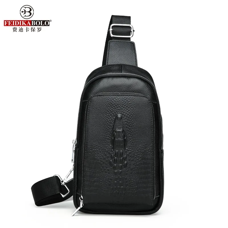 

Versitile Fashion Crocodile Pattern Genuine Leather 2018 Summer New Style Men Chest Pack Men's Bag Shoulder Diagonal Chest Pack