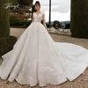 Customized Luxury Long Sleeve Flower Lace Vintage Wedding Dresses Elegant Scoop Neck Applique Beades Cathedral Train Bridal Gown 1