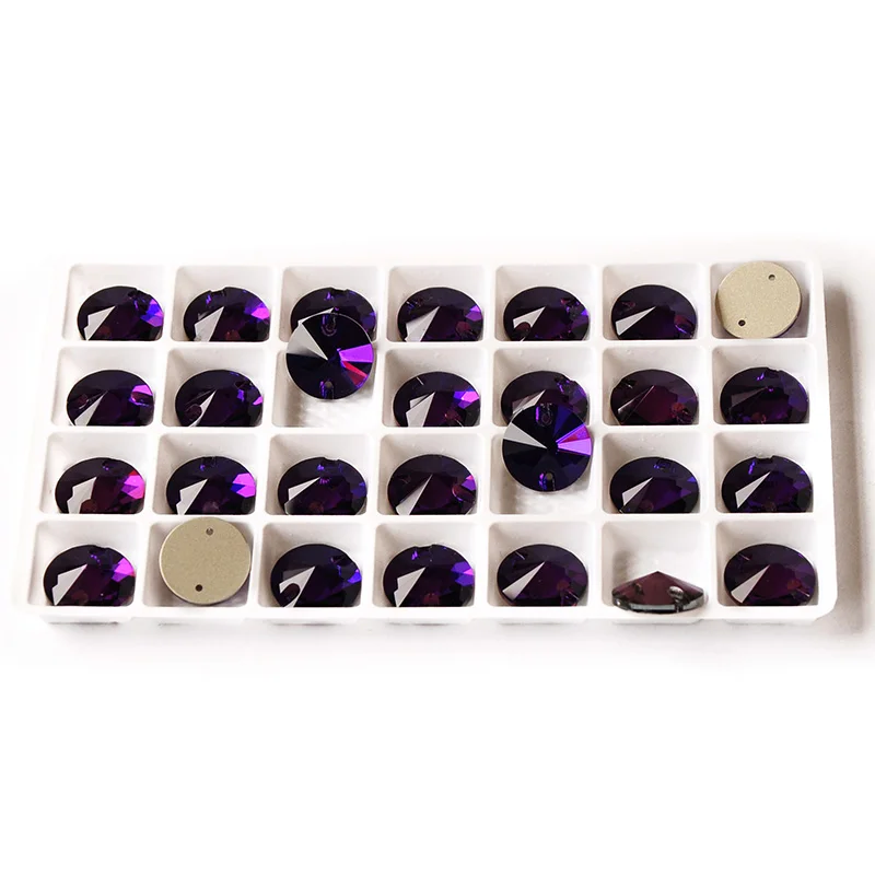 Purple Violet Round Rivoli Strass Glass Crystal AB Blue Fuchsia Rose Sew On Rhinestone Sew On Rhinestone Glitter Rhinestones For Garment Dress - Цвет: Purple Violet