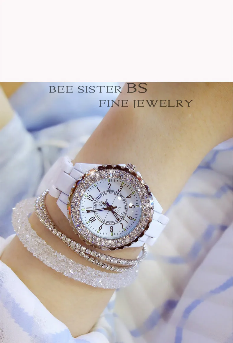 BS bee sister женские часы Роскошные наручные часы белая керамика модные женские кварцевые часы Reloj Mujer Feminino Relogio Saati