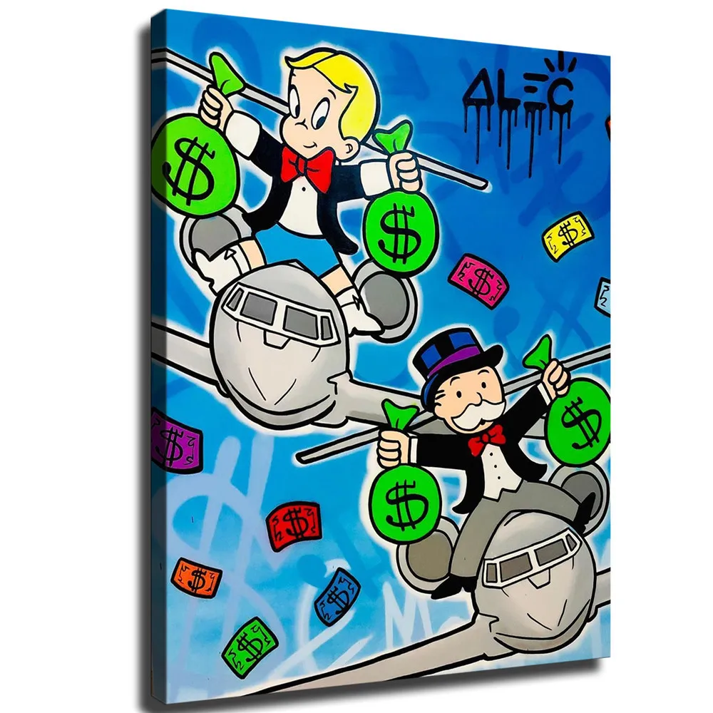 Alec Monopoly Airplane, Money Wall Art Decor Canvas Painting Poster