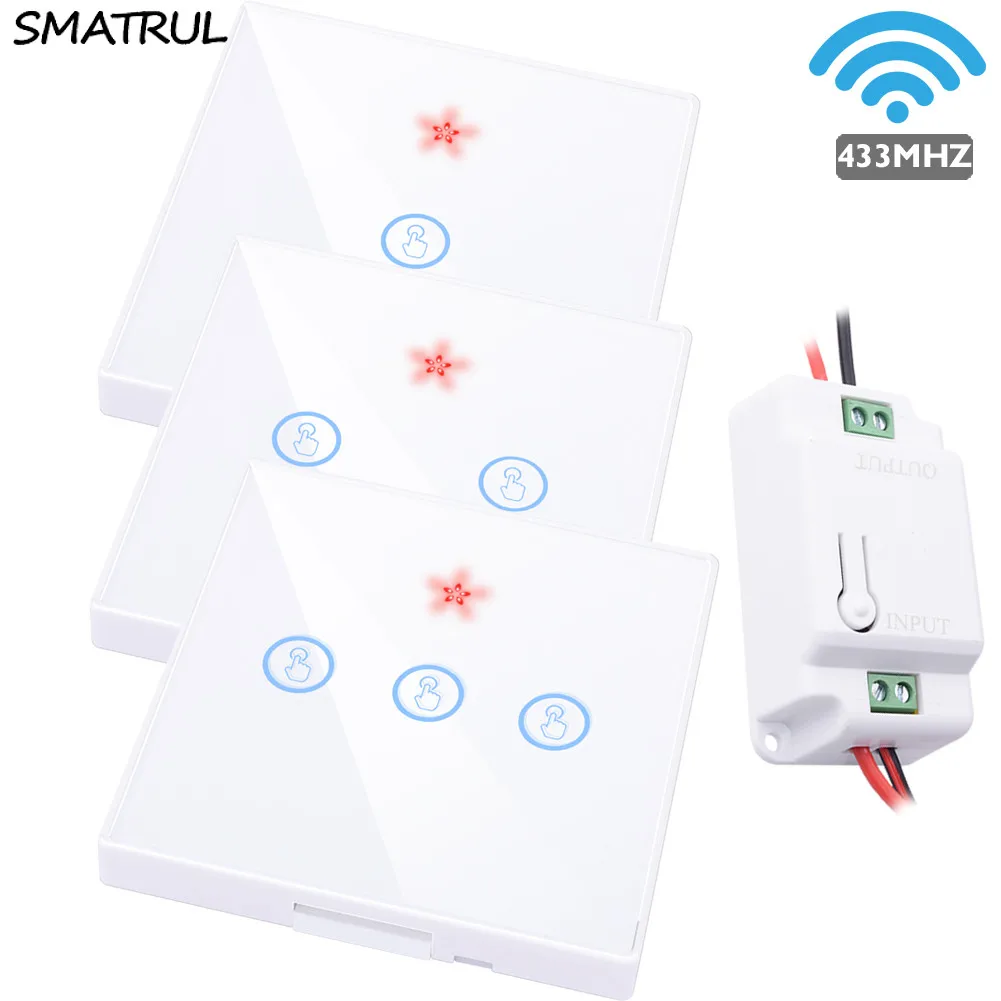 

SMATRUL smart Wireless touch Switch Light Glass Screen RF Remote Control 1 2 3 gang 433MHZ Wall Panel button 110V 220V led Lamp