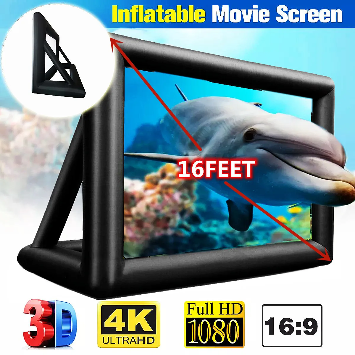 16FT 18FT Inflatble Projector Screen with  Powerful 12VLow-Noise Blower for Home Family Movies TV Shows Videos Playing Games Etc