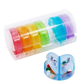 

Pill Case Weekly 14 Grids Travel Medicine Round Pills box For 14 Days Tablet Divider Drug Splitter Vitamin Box Storage Container