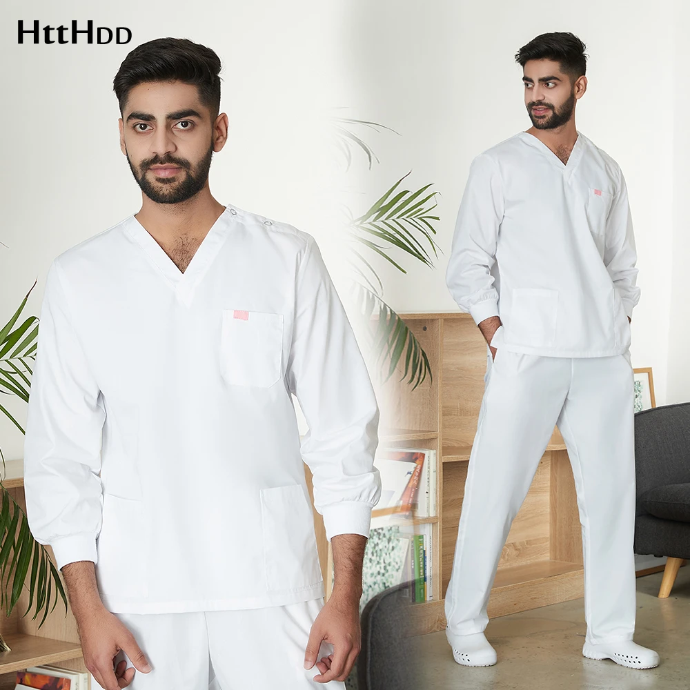 Mirar atrás réplica Punto de referencia Conjunto de ropa blanca de manga larga para hombre, uniforme médico de  laboratorio, Top, pantalones elásticos, Hospital, enfermería, exfoliante,  venta al por mayor, Otoño/Invierno|Sets de limpieza| - AliExpress