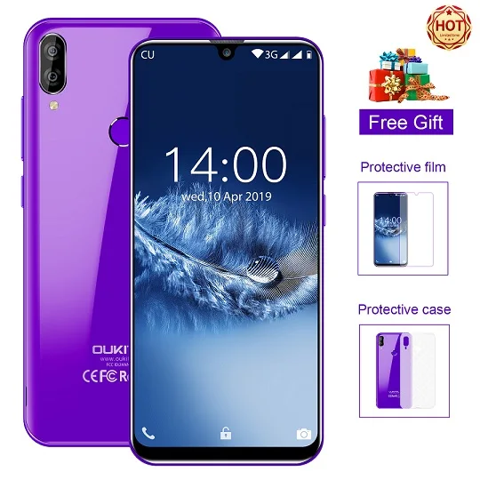 OUKITEL C16 5,7" HD+ дисплей капли воды смартфон 2 Гб ОЗУ 16 Гб ПЗУ MT6580P Android 9,0 мобильный телефон отпечаток пальца Лицо ID 2600 мАч - Цвет: Фиолетовый