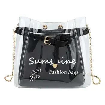 

Women Portable Fashion Gift Adjustable Strap Casual Letter Print Crossbody Bag Travel Transparent PVC Messenger Large Capacity