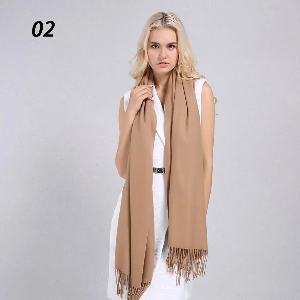 02-Camel Sparsil женские новые простые кашемировые толстые шарфы классические кисточки 200x65 большой пашмины зимний теплый приятный для кожи шарф хиджаб шали - Цвет: 02-Camel